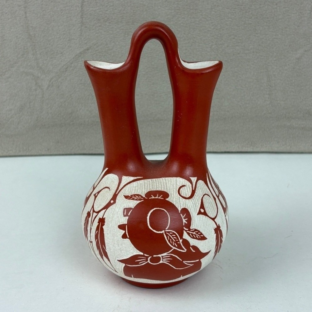 Carved Laguna Pueblo Wedding Vase Signed A & V Lucario Native‎ American Pottery